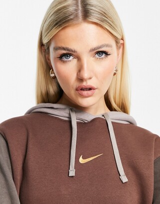 Nike Metallic Swoosh colour block hoodie in brown and dark neutrals -  ShopStyle
