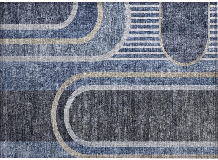 HomeRoots Blue and Black 2 ft. x 3 ft. Woven Abstract Polyester Rectangle Indoor/Outdoor Area Rug