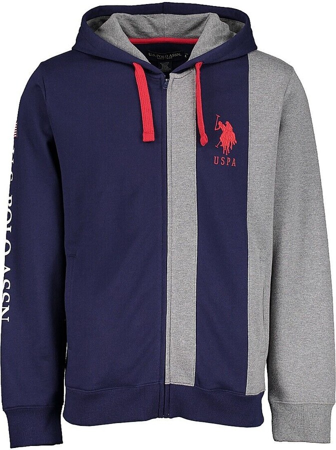 U. S. Polo Assn. Hoodie Men's Blue Gray Cotton Full Zip Long Sleeve JDM1230
