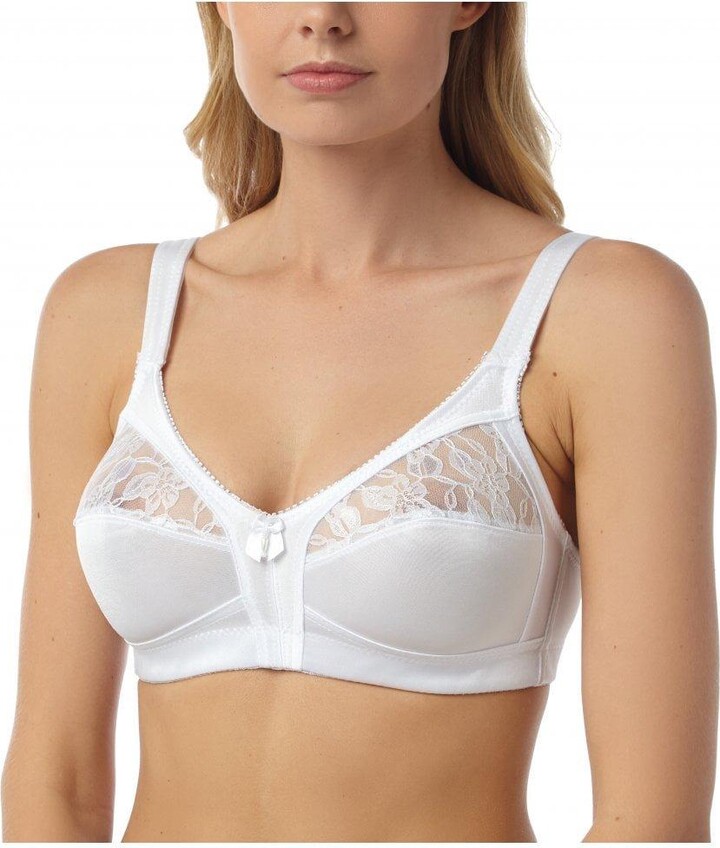 Camille Women's Half Cup Bra In White Floral Satin Non Wired Lingerie - 42D