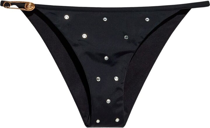 Versace Black Crystal-Embellished Bikini Bottom