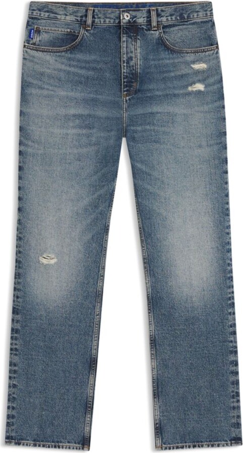 Baggy-fit jeans in blue distressed denim