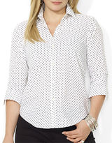 Thumbnail for your product : Lauren Ralph Lauren Plus Three-Quarter-Sleeved Polka-Dot Dress Shirt