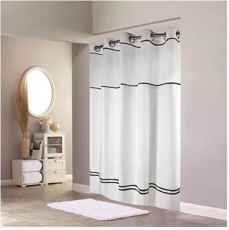 Hookless HBH40MYS0110SL74AM Shower Curtain, Plastic, Black, White, 71 in W, 74