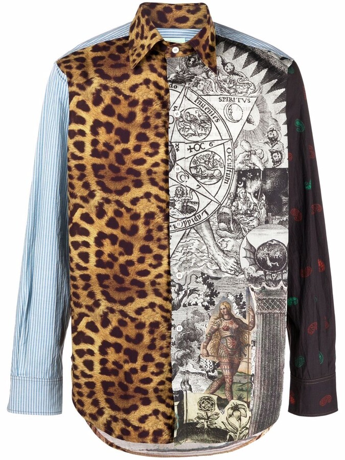 WSPLYSPJY Men Long Sleeve Luxury Leopard Print Dress Shirt Graphic Button Shirt 