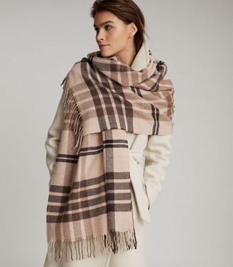 Reiss STEPH WOOL CHECKED SCARF Natural