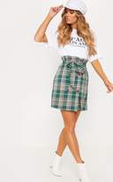 Thumbnail for your product : PrettyLittleThing Green Check Tie Waist Button Mini Skirt