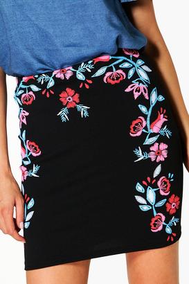 boohoo Priya Printed Embroidery Mini Skirt