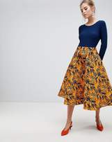 Thumbnail for your product : Traffic People Midi Dress With Contrast Printed Skirt