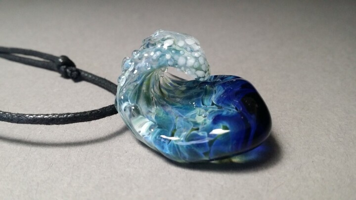 Etsy Handmade Glass Surf Wave Pendant Necklace - Men's Ocean Beach Jewelry