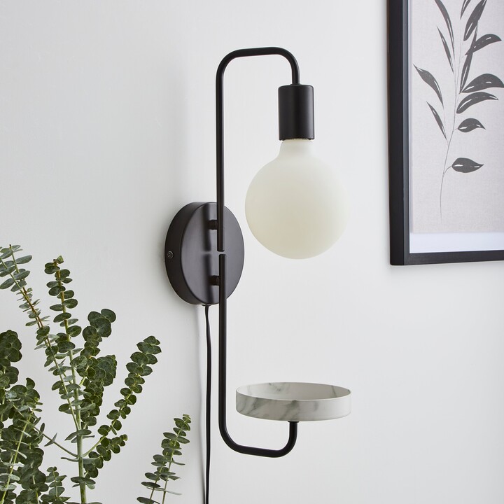 Dunelm Aubrey Exposed Bulb Shelf Wall Light Black and Faux Marble