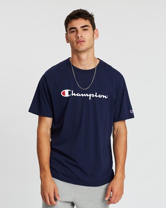 Champion Men's Blue Short Sleeve T-Shirts - Script Short Sleeve Tee