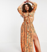 Thumbnail for your product : ASOS Curve DESIGN Curve maxi beach co-ord skirt in crinkle orange spot print