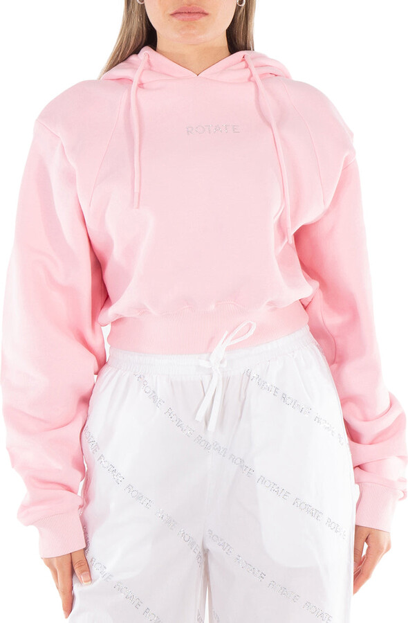 Rotate by Birger Christensen Ladies Almond Blossom Rhinestone-Studded Logo Cropped Hoodie