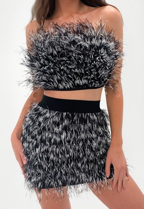 Missguided Premium Black Tipped Feather Bandeau Crop Top