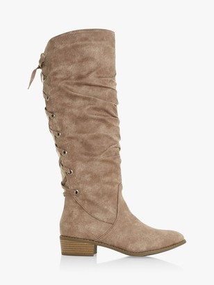 taupe leather knee high boots