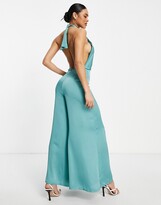 Thumbnail for your product : TFNC plunge satin jumpsuit in teal