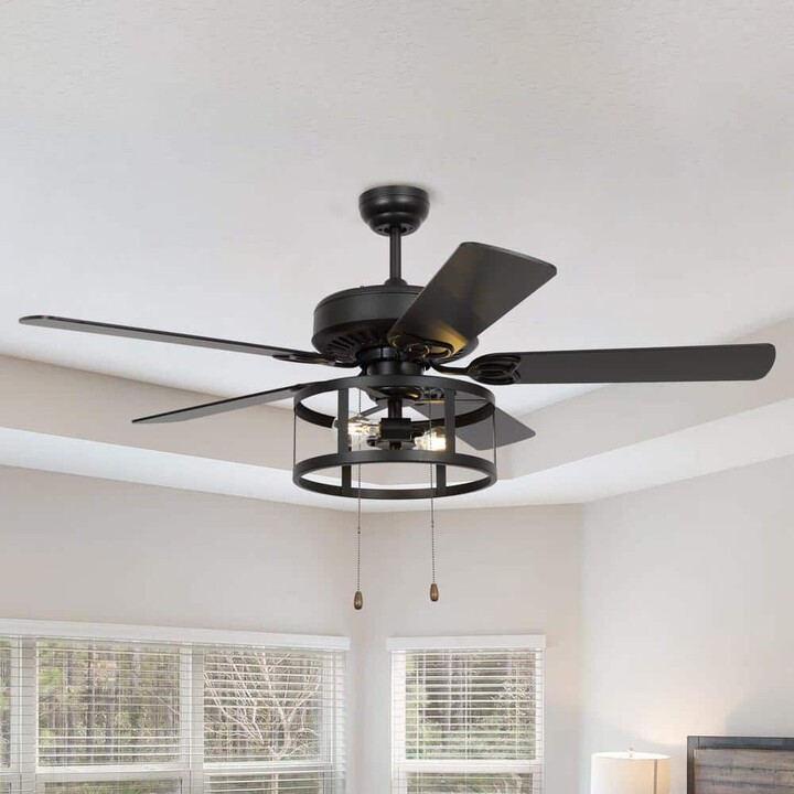 Parrot Uncle Urbana 52 in. Indoor Industrial Matte Black Ceiling Fan with Light Kit and Pull Chain