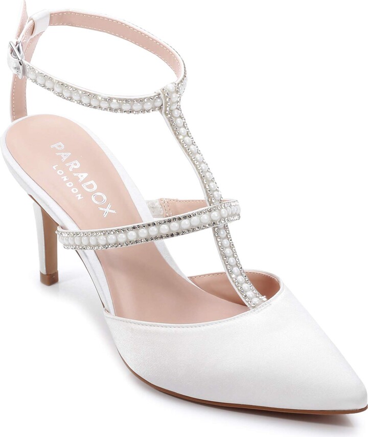 ivory satin low heel wedding shoes