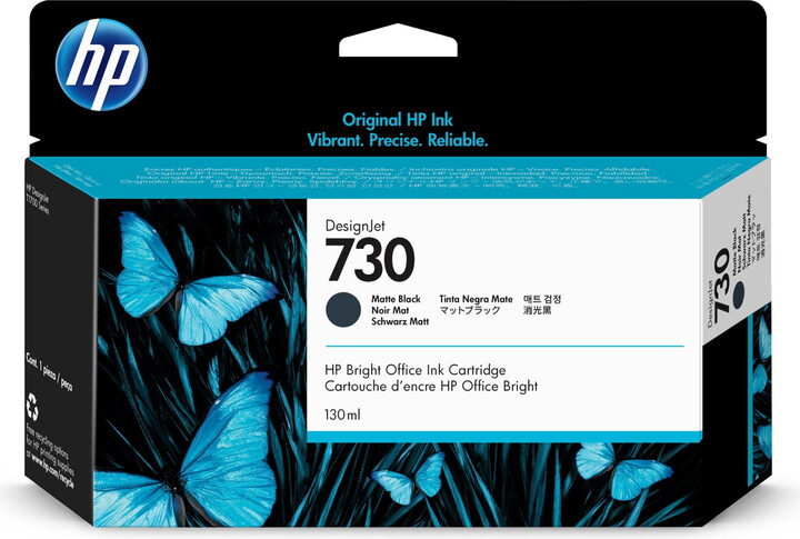 HP 730 130-ml Matte Black DesignJet Ink Cartridge, P2V65A