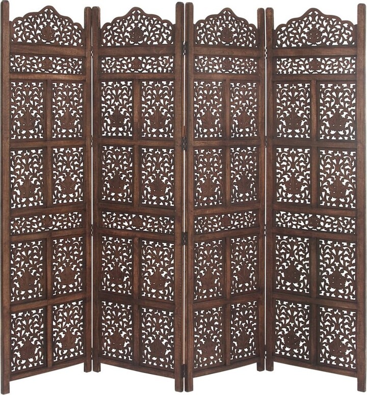 Traditional Carved Wood Room Divider Screen Brown Olivia & May