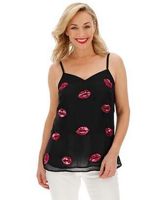 Simply Be Beaded Lips Embellished Strappy Cami Top