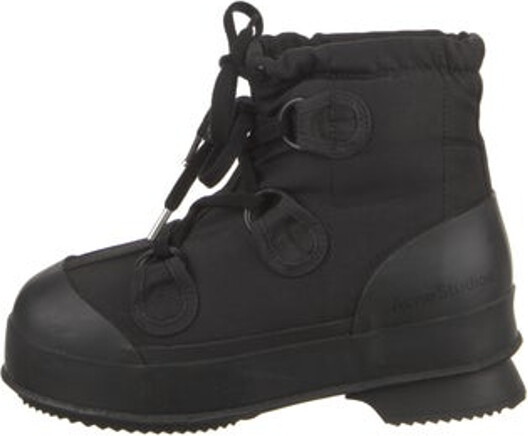 Acne Studios Canvas Ankle Combat Boots Black Rubber Trim Round-Toes Platform Wrap-Around Straps & Lace-Up Closure at Uppers Includes Box & Dust Bag