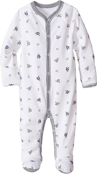 Polo Ralph Lauren Kids Bear-Print Cotton Coverall (Infant) (White Multi/ French Navy) Boy's Overalls One Piece - ShopStyle