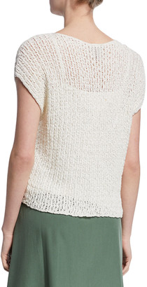 Eileen Fisher Bateau-Neck Tape Cap-Sleeve Sweater