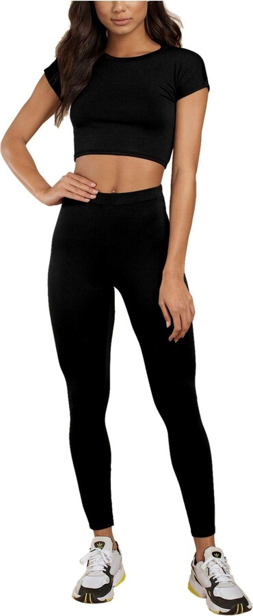 Hamishkane New Ladies Short Sleeve Crop Top Leggings 2 Pcs Set Gym Yoga Tracksuit Loungewear