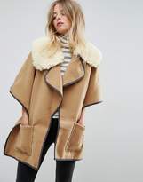 Thumbnail for your product : ASOS Cape With Borg Faux Fur Collar