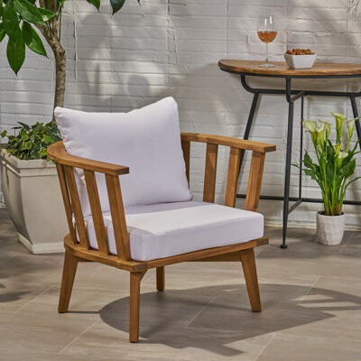 Lark Manor Outdoor Acacia Wood Patio Club Chair Wooden Patio FurnitureWaterproof Thick Cushion Deep Seating For Porch Garden Backyard Balcony Weight Capaci