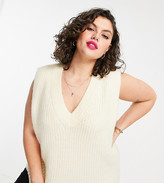 Thumbnail for your product : ASOS Curve DESIGN Curve v neck knitted tank top in oatmeal