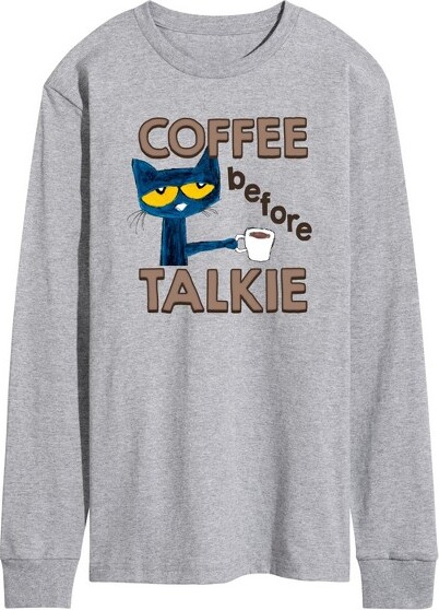 Pete The Cat Men'sPetetheCatCoffeeBeforeTalkieLongSleeveGraphicT-Shirt-AthleticHeather-2X-Large