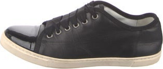 Lanvin Leather Low Top Sneakers Black Round-Toes with Grosgrain Trim Lace-Up Closure at Uppers Unfortunately, due to restrictions, this item may not be eligible for shipping in all areas. | Lanvin Leather Grosgrain Trim Sneakers in Black, Women's IT 38 | 8