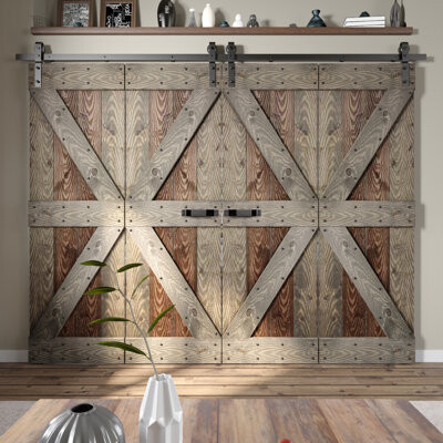 Coast Sequoia Embossin Knotty Wood Bi-Fold Barn Door With Hardware Kit