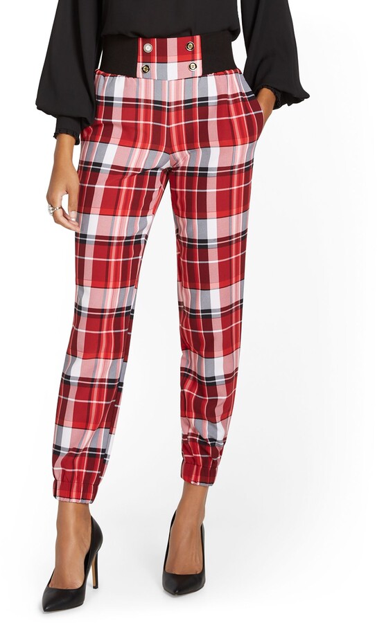 red plaid stretch pants