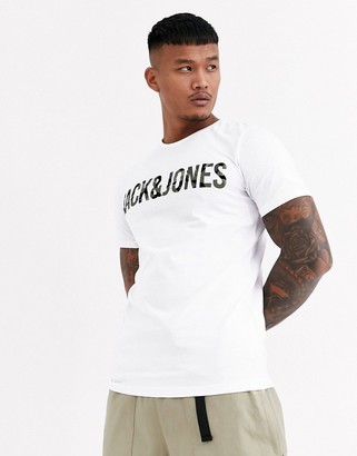 Jack and Jones Core camo logo t-shirt in white