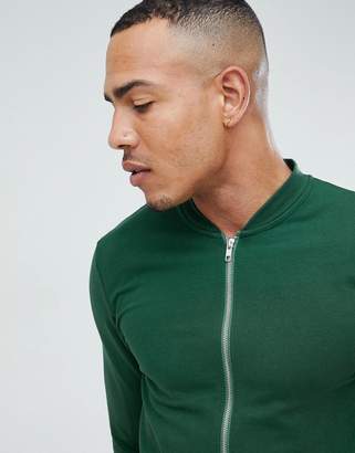 ASOS DESIGN Tall muscle jersey bomber jacket in green