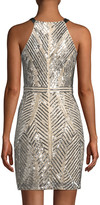 Thumbnail for your product : Aidan Mattox Halter-Neck Sleeveless Beaded Paillette Mini Cocktail Dress