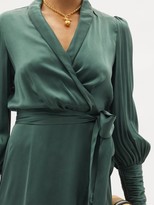 Thumbnail for your product : Zimmermann Bishop-sleeve Silk Wrap Midi Dress - Green