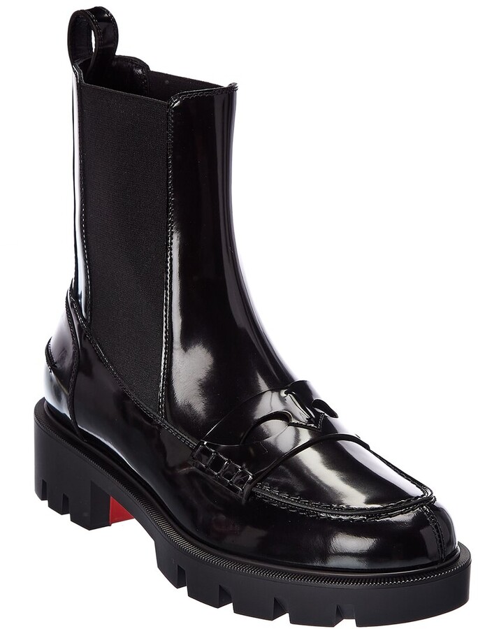 Christian Louboutin Janetta Red Sole Spike Leather Biker Boots in Black