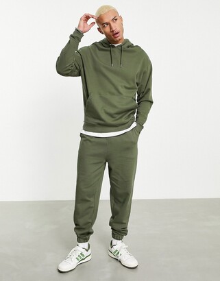 ASOS DESIGN tracksuit with oversized hoodie and oversized sweatpants in  khaki - ShopStyle