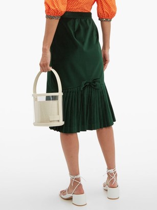 Batsheva High-rise Pleated Velvet Skirt - Dark Green