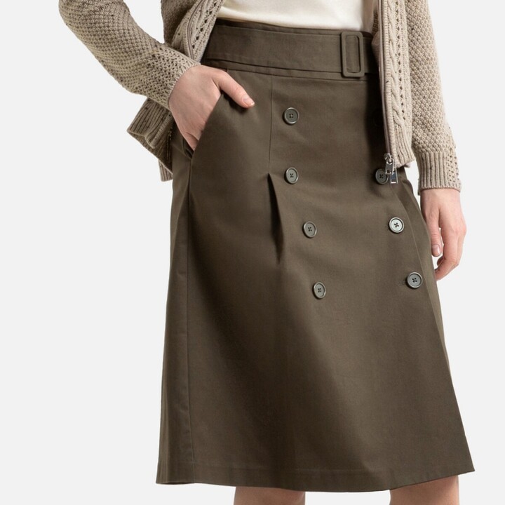 Anne Weyburn Cotton Mock Wrapover Skirt - ShopStyle