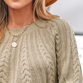 Women's Cable Knit Drop Shoulder Sweater - Cupshe-L