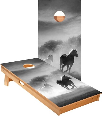 Skip's Garage SkipsGarageBlackAndWhiteHorsesCornholeBoards-ACAStarSeries