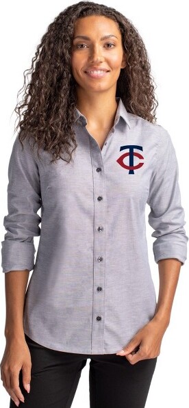 Cutter & Buck MinnesotaTwinsCutter&BuckStretchOxfordWomensLongSleeveDressShirt-Charcoal-2XLarge