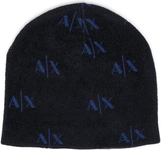 Armani Exchange Logo Intarsia-Knit Beanie