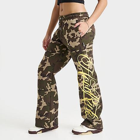 Hoodrich Women's Solace Wide-Leg Jogger Pants in True Camo/Yellow | Size: XS